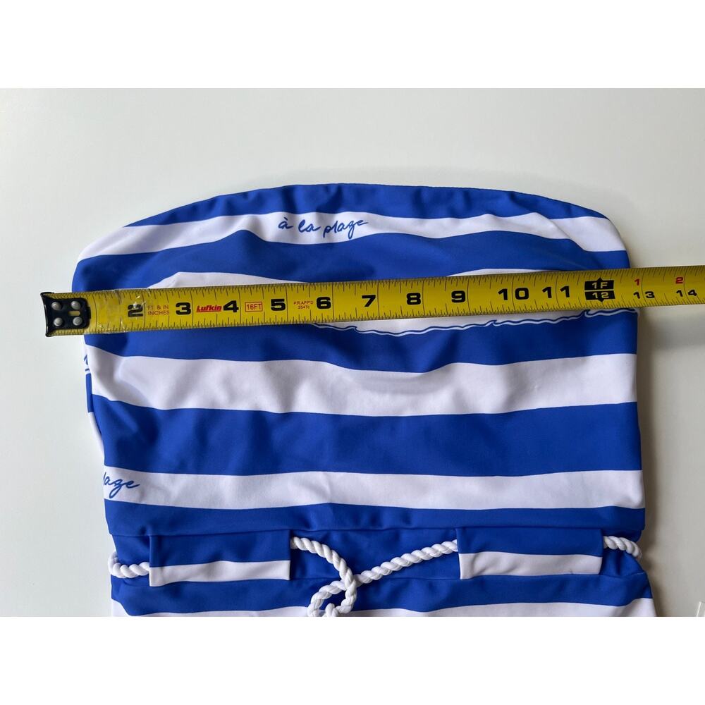 Milly A La Plage Belted One Piece Swimsuit Blue White Size M New - Picture 10 of 16